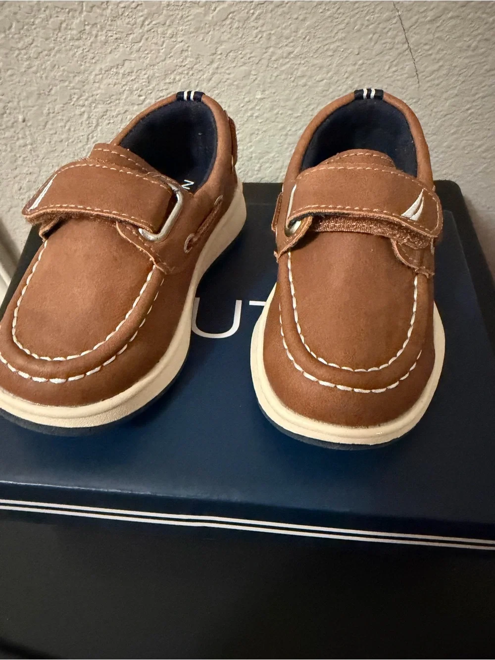 Nautica Kids Brown Moccasin Boat Shoe with Cream Sole